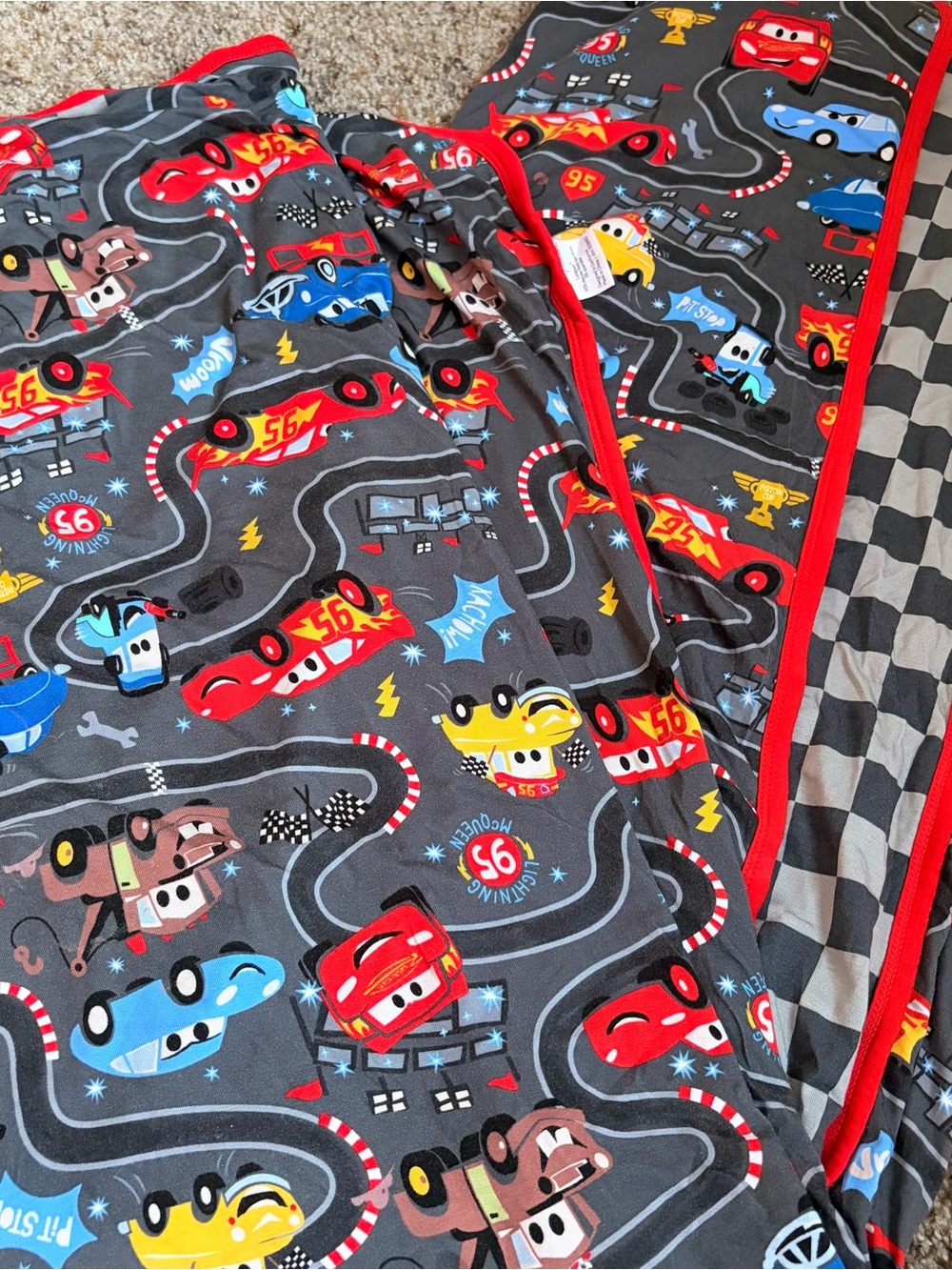 Little Sleepies Piston Cup Racing Cars Cloud Blanket with Red Trim